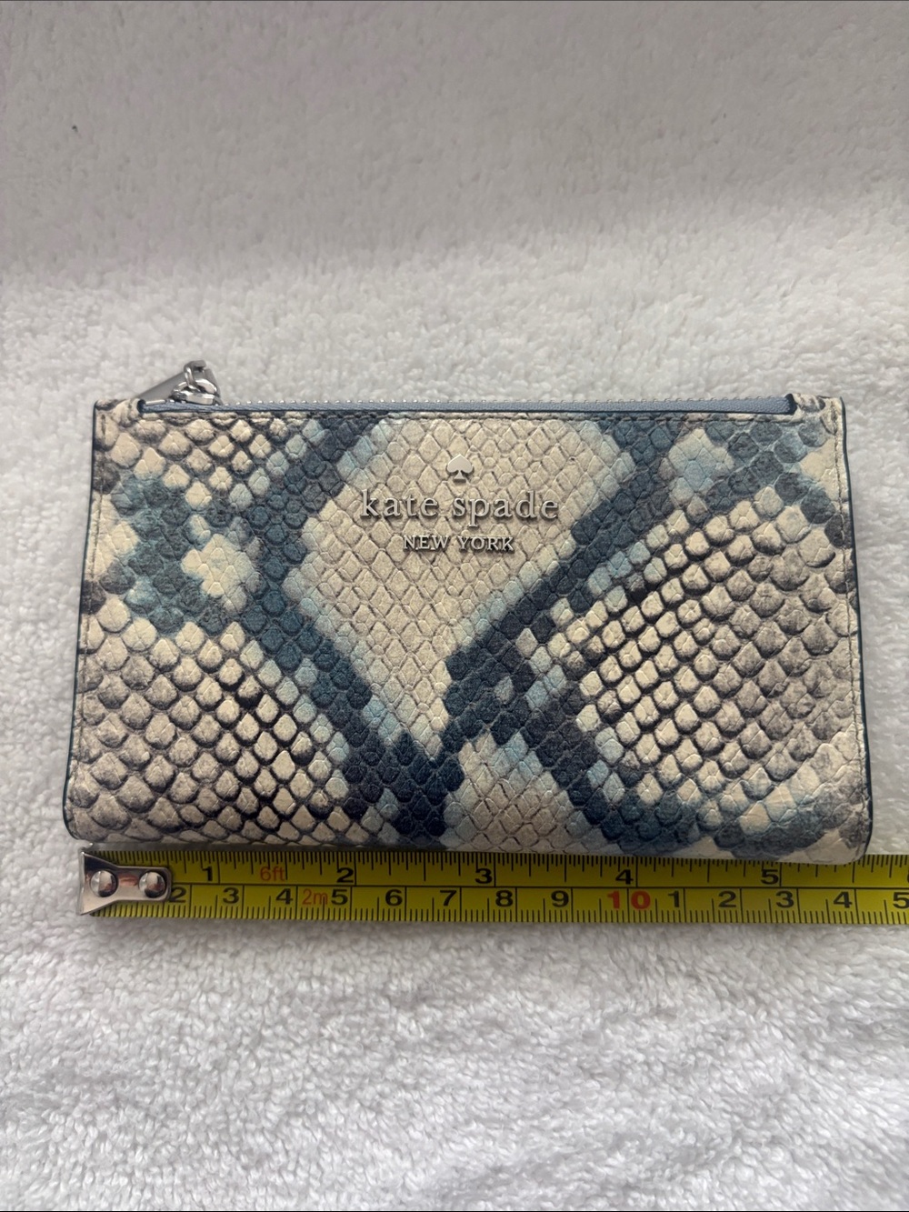kate spade Snake-Print Wallet in Cream and Blue